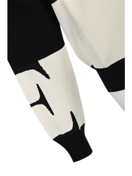 Maglia in viscosa con bande logo lucide nero/milk Elisabetta Franchi | MK01S56E2EF3